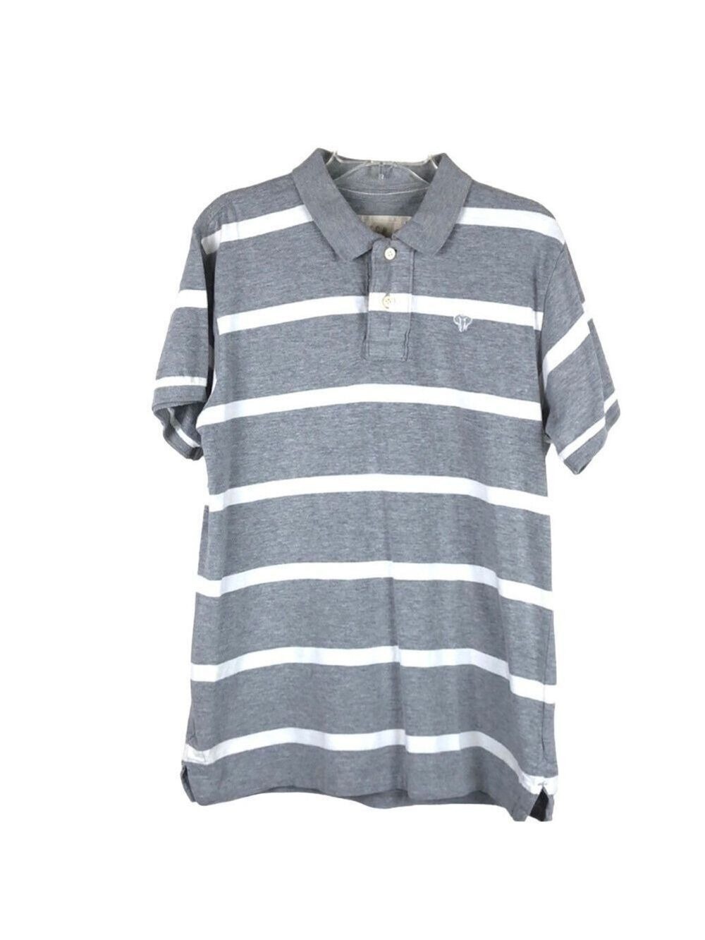 EUC-Ditch Plains Gray/White Striped, Short Sleeve Logo, Side Slit Polo Shirt MD
